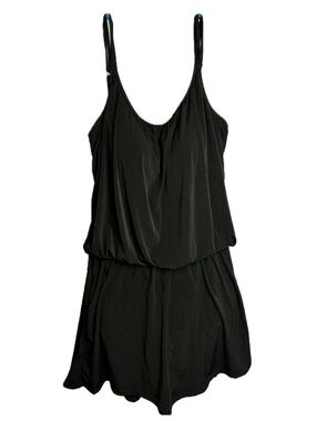 NEW Maxine of Hollywood Black One-Piece Swim Romper With Pockets